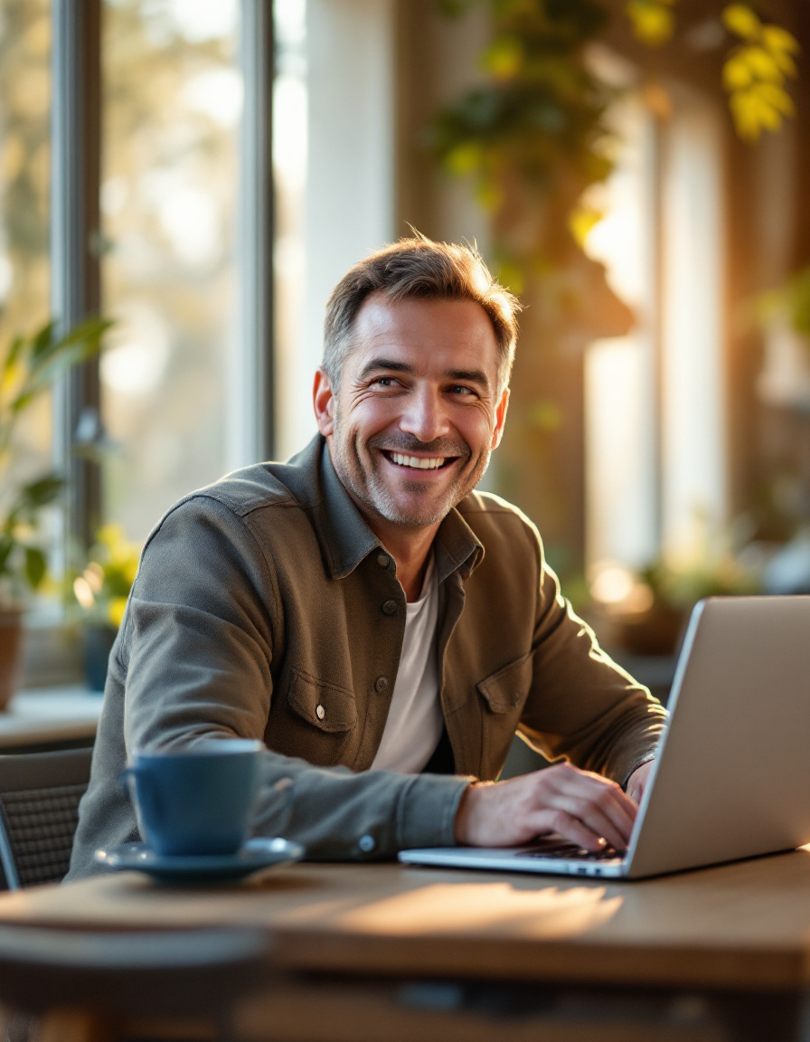 Dirigeant de petite entreprise accompagné par les assistants IA de Tobin IA, dans un bureau lumineux à Toulouse